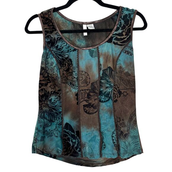 Y2K 90s Velvet Floral Gothic Grunge Moody Sleeveless Blouse Size Medium - Picture 1 of 4